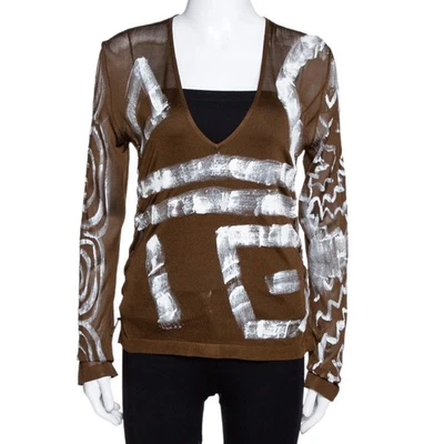 Top Yves Saint Laurent Cuello Tejido Seda Pintado Verde Ejército S Foto 1 de 4