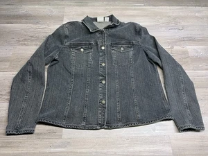 Vintage Womens Denim Jacket FG Field Gear Size Large Dark Wash Stretch Trucker - Picture 1 of 7