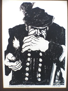 Original Holzschnitt von Emil Sogor 1975 / Der Schnupfer / Schnupftabak - Bild 1 von 4