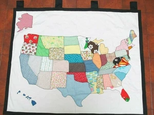 Handgefertigte USA-Karte - bunter Wandbehang 44" x 35" Patchwork - Bild 1 von 9