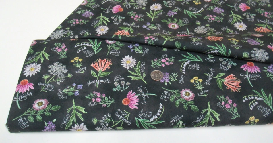 Colcha Michael Miller tecido artesanal GOING WILD preto 2 2/3 jardas (ddc-11818) flor - Imagem 1 de 1