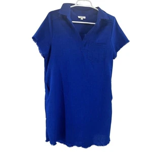 Umgee Women's Mini shirt Dress tunic linen blend Vibrant Blue S summer casual - Picture 1 of 12