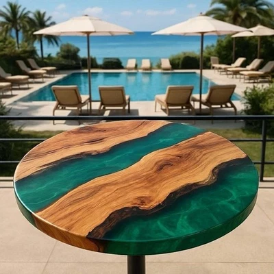 24" Green Epoxy River Round Tabletop Resin Bistro Table Living Room Furniture - Image 1 of 4