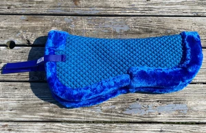 Royal blue synthetic fleece diamond quilted English half pad - Picture 1 of 2