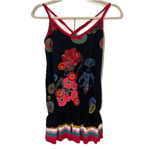 Desigual Tanktop Damen M V-Ausschnitt Schößchensaum Taschen bestickt skurril Y2K - Bild 1 von 7