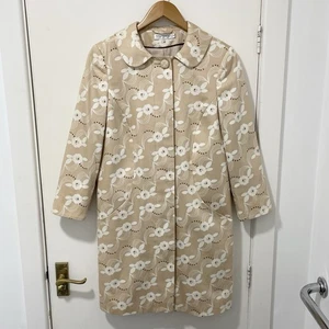 Topshop Floral Trench Coat Women's UK 12 Beige White Cotton Knee Length Button - Picture 1 of 19