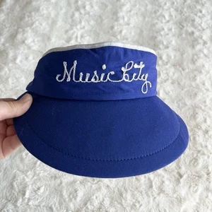 Vtg Nashville Tennessee Hat Visor Womens OS Blue Music City Chain Stitch 60s 70s - Picture 1 of 8