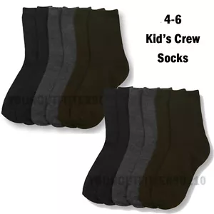 3, 6, 12 Pairs Everyday Wear Child 4-6 Crew School Kids Socks Navy Gray Unisex - Picture 1 of 1