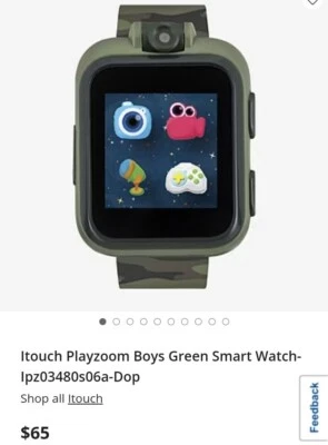 PlayZoom Smartwatch for Kids: Green Camo take pictures play cames touchscreen - Image 1 of 4