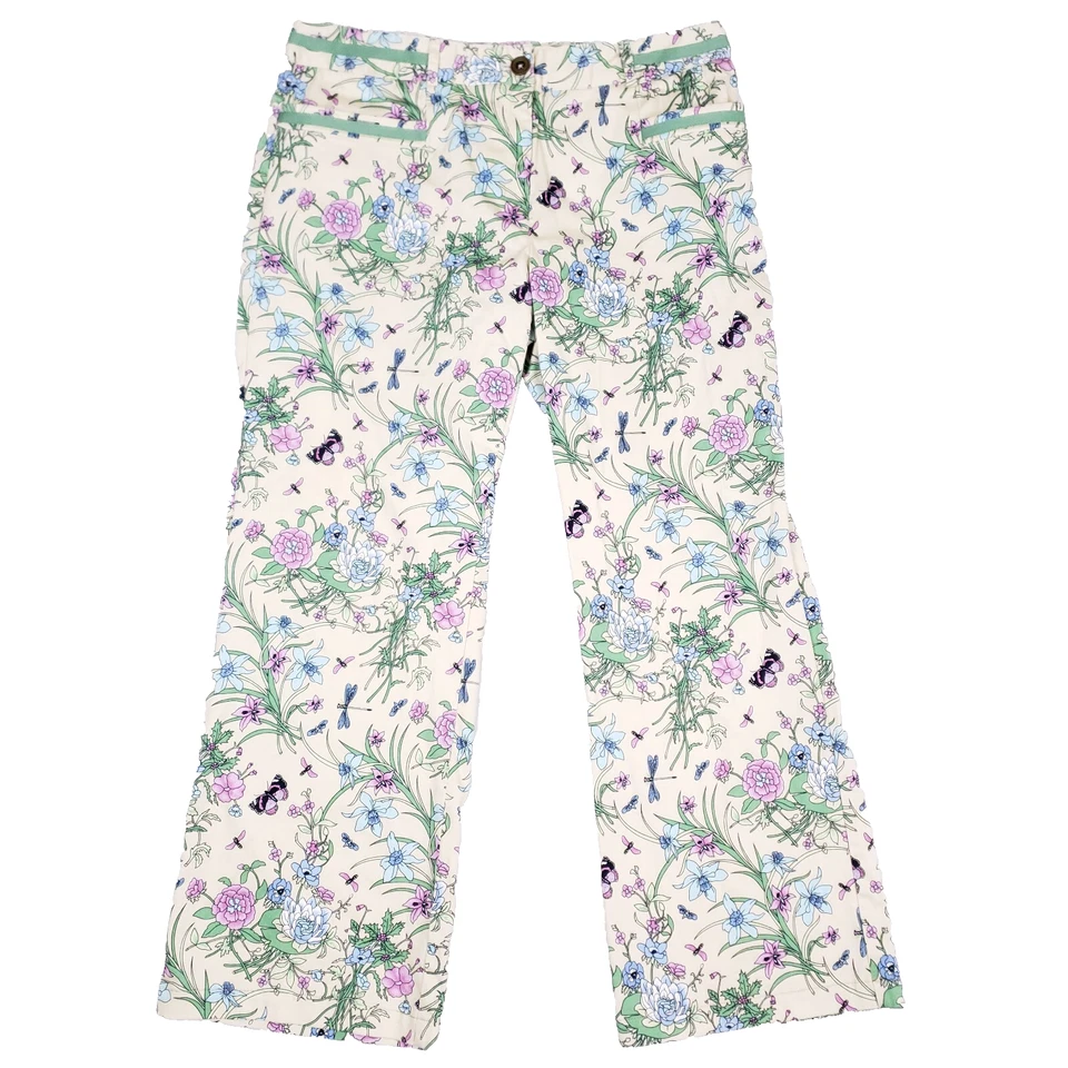 Pantalones Esquineros Informales Estampado Floral Pierna Recta Talla 6 Beige Gardencore Y2K Foto 1 de 4