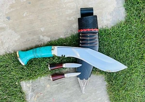 10" blade Historic Angkhola Kukri | High Carbon Steel | Blue Stone Handle - Picture 1 of 12