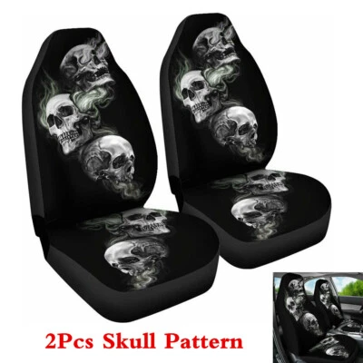 Skull Pattern Front Row Seat Covers For Car Seats With Non-Dectachable Headreat - Image 1 of 4