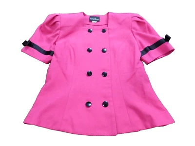 Blazer Chaqueta De Colección Usado en Excelente Condición EE. UU. Caliente ROSA Negro Botones Lazos Doble Pecho talla M ¡LINDO! Foto 1 de 4