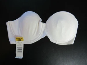 NEW Vintage Hanes Her Way Strapless Bra 34C White Underwire Cotton Padded G722 - Picture 1 of 5