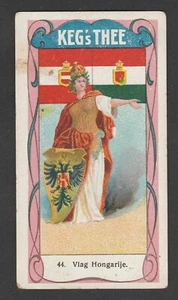 Tarjeta de té holandesa c1913 - barriles Thee - banderas moneda franqueo #43 - bandera - Hungría - Imagen 1 de 2