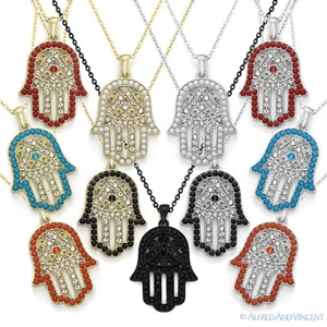 Hamsa Hand of God Fatima Evil Eye Charm Pendant Jewish Judaica Kabbalah Necklace - Picture 1 of 12