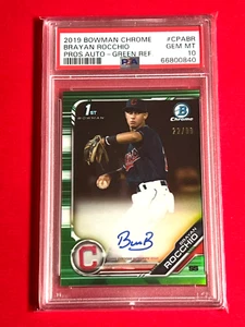PSA 10 Brayan Rocchio GREEN REFRACTOR AUTO 2019 Bowman 22/99 #CPABR CLEVELAND - Picture 1 of 2