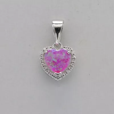 Colgante Corazón Ópalo de Fuego Rosa con 21 Circonitas - PLATA ESTERLINA 925 - Rodio #39e Foto 1 de 4