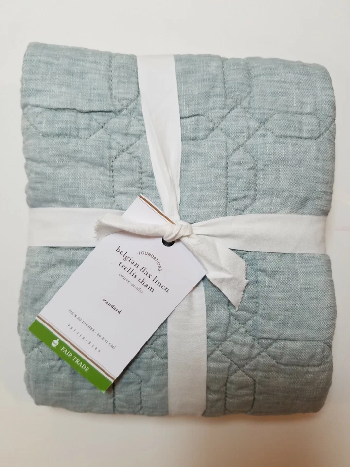 Pottery Barn Set of 2 Classic Natural Belgian Flax Linen Trellis Standard Shams