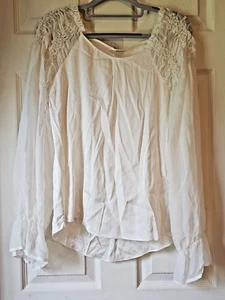 Elie Tahari Damen Seidenbluse elfenbeinweiß transparente Ärmel Größe Small - Bild 1 von 10