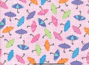 Moda fabrics - Rainy Day 22291 Pink Umbrellas - Long Quarter - Picture 1 of 1