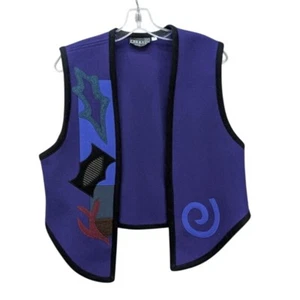 Beppa 2 Pure Wool Vest Women's Size 1 Purple 90s Abstract Artsy Open Front Y2K - Picture 1 of 8