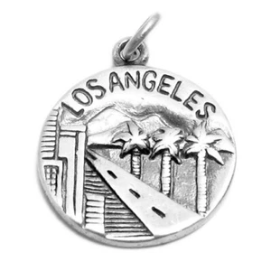 925 Sterling Silver Los Angeles California Disc Charm - Picture 1 of 3