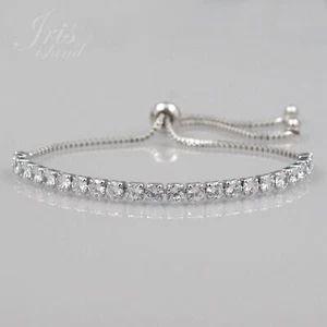 Women White Gold GP Clear Cubic Zirconia Tennis Bracelet 7097 Adjustable 11" - Picture 1 of 7