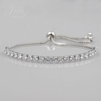 Women White Gold GP Clear Cubic Zirconia Tennis Bracelet 7097 Adjustable 11" - Image 1 of 4