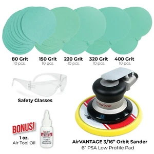 AirVANTAGE 6" Random Orbital Sander KIT 3/16" PSA 50 pcs Sandpaper - Picture 1 of 6