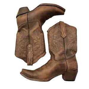 Corral Womens Western Cowboy Boots Brown Block Heels Mid Calf Pull On 9.5