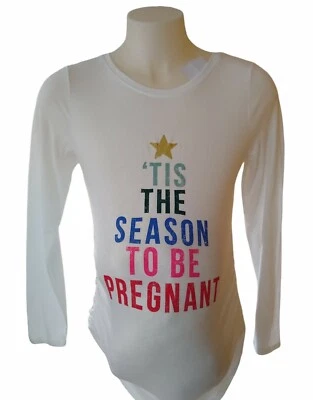 Maternity Top Shirt Motherhood XS Womens Spell Out Tis The Season To Be Pregnant - Image 1 of 4