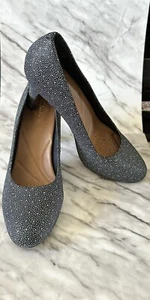 Clarks Artisan Black Leather White Dots Heels Pumps Size 10 - Picture 1 of 6