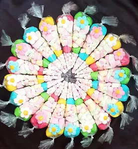 20 Pre Filled Marshmellow Sweet Cones Party Bags Kids Children Fast Free Ribbon - Picture 1 of 26