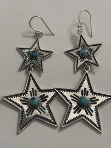 Sterling Silber Türkis Stern Ohrhänger Southwestern gestempelt STERLING - Bild 1 von 2