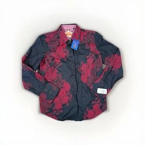 Robert Graham Shirt Mens L Black Red Floral Button Up Long Sleeve Cuff NWT (A16) - Picture 1 of 7