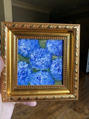 Hortensia, flor abstracta, pintura acrílica original mini, pequeña, 4/4 enmarcada Foto 1 de 4