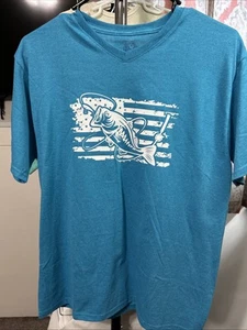 Individuelles T-Shirt amerikanische Flagge mit Fisch Grafik Jugend - NEU - Bild 1 von 3
