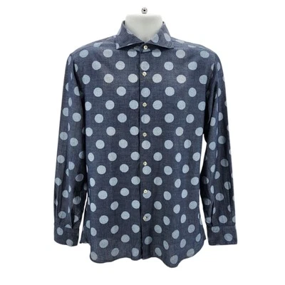 Domenico Tagliente Mens 40 - 15 3/4 Dress Shirt Polka Dot Blue Gray Button - Image 1 of 4