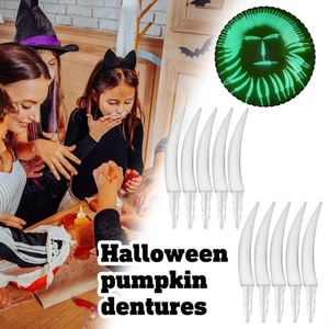 Weiß und leuchtend im Dunkeln Halloween 10-teiliges Kürbis geschnitzte Zahn Set für ' - Bild 1 von 12