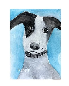 Aceo By Kenna original Gouache Painting Dog 2.5” X 3.5” Signed - Picture 1 of 4
