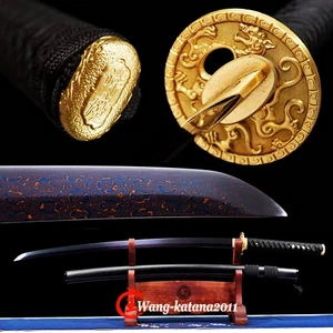 Espada Katana Samurai Japonesa de Latón Rojo y Azul Afilada Damasco Acero Espiga Completa - Imagen 1 de 16