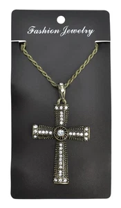 Jewelled Cross Necklace Silver Tone Pendant for Gothic Religious Costume Angal - Picture 1 of 2