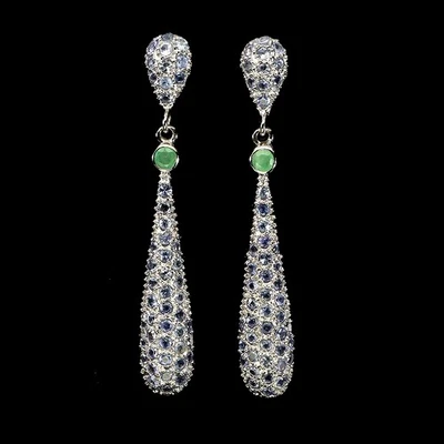 925 Sterling Silver Earrings Round Emerald 4mm Tanzanite Gemstone Jewelry - Image 1 of 4