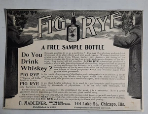 1900 Original Ad F. Madlener Distiller  & Bottler Fig Rye Whiskey Chicago, IL - Picture 1 of 1