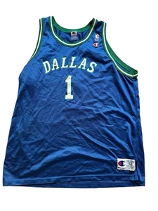 Camiseta deportiva azul vintage años 90 Y2K 1998 campeón Dallas Mavericks #1 talla 52 rara sin etiqueta con nombre - Imagen 1 de 7