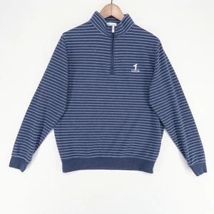 Peter Millar Pullover Mens Medium Blue Stripe Quarter Zip Hazeltine Golf Sweater - Picture 1 of 9