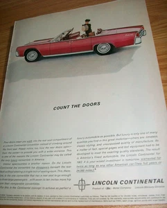 1962 Lincoln Continental convertible mid-size mag car ad - "Count the Doors" - Picture 1 of 1