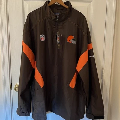 Reebok Cleveland Browns NFL On Field Sideline Half Zip Brown Orange Jacket 2X - Image 1 of 4