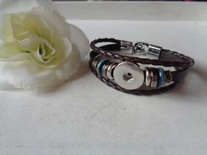 Echtes Leder Armband 3fach braun Silber-Holz-Metallelemente Chunks/Druckknopf - Bild 1 von 2